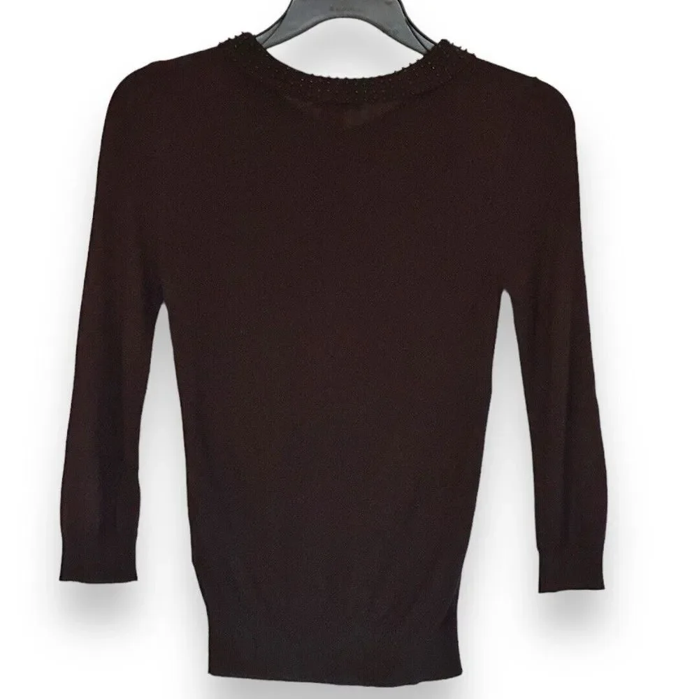 H&M Women’s Beaded Peter Pan Collar Lightweight Holiday Sweater Black XS - Picture 2 of 7